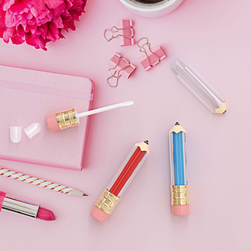 RONRONS 12 Pieces Pencil Lip Gloss Tubes, Empty Mini Pencil Shaped Lip Gloss Tubes Containers Clear Lip Balm Tube Plastic Refillable Bottle for Women Girls Gifts, 5ml - Image 2